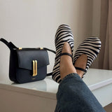 FEDONAS New Arrivals Women's Horsehair Shoes Mixed Zebra Stripes Fashion Simple Flats Heels Daily Comfort Casual Shoes Loafers