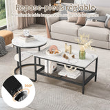 Urban Luxe coffee table with Adjustable Feet, Metal Surface Marble Slab side table living room Table Black