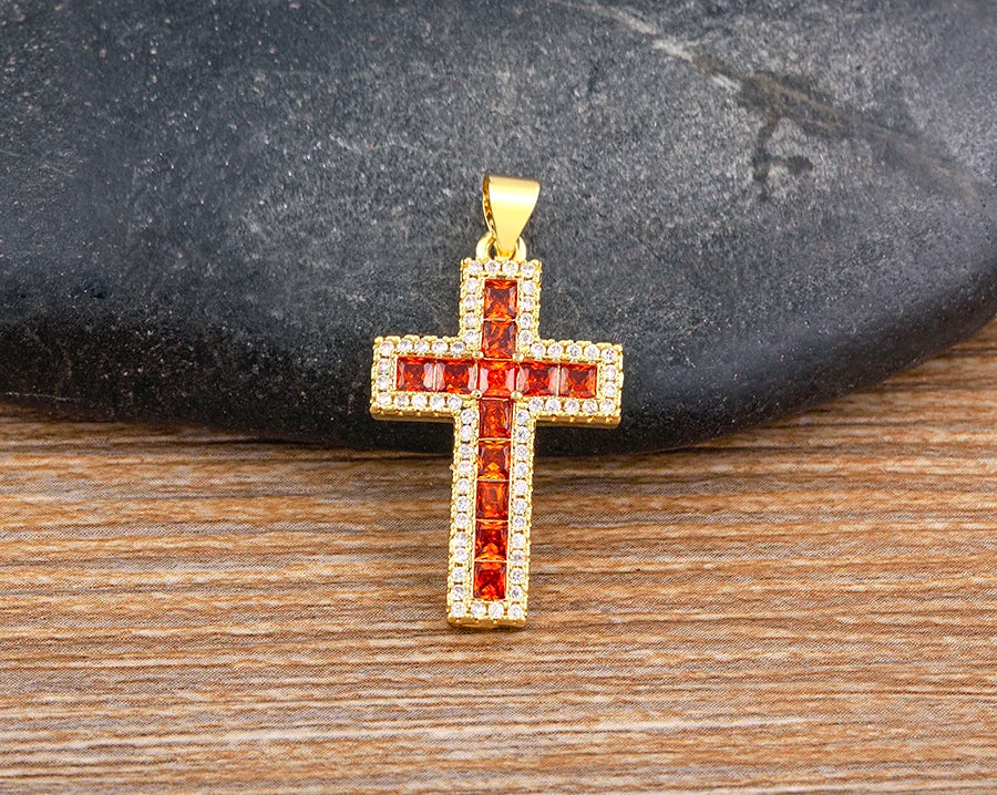 AIBEF New Arrivals Cross Crystal Pendant Necklace Copper Cubic Zircon Choker 6 Colors Choice Religion Jewelry Accessory Gift