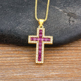 AIBEF New Arrivals Cross Crystal Pendant Necklace Copper Cubic Zircon Choker 6 Colors Choice Religion Jewelry Accessory Gift