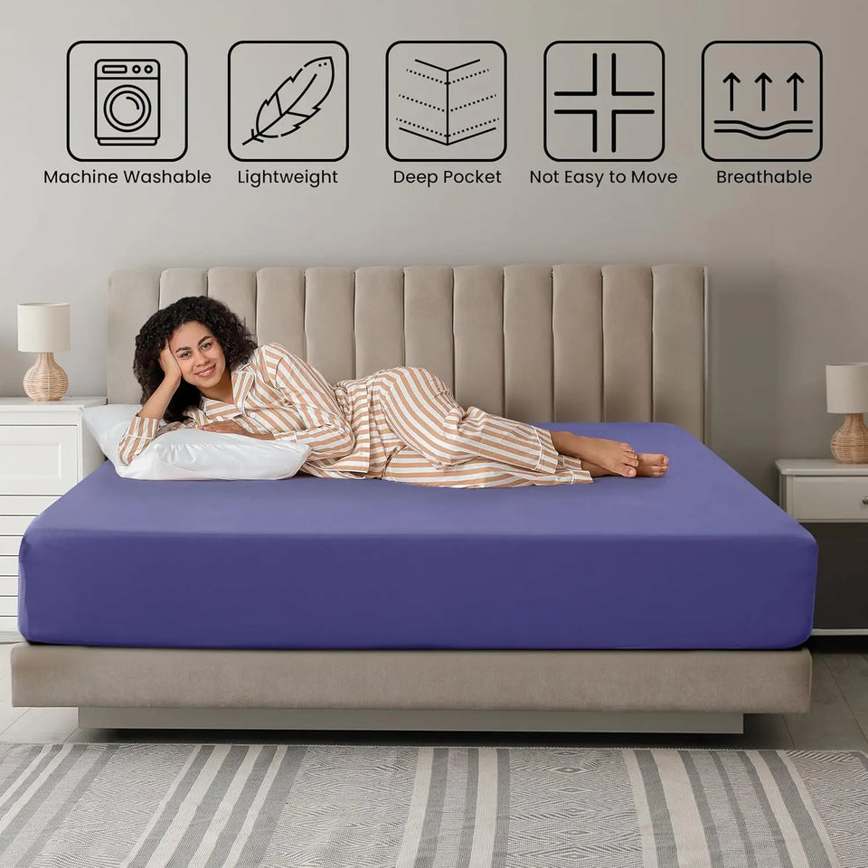 LUX Décor Fitted Sheet Only - Easy to Fit 360 Elastic Microfiber Sheets - 16 Inches Deep Pocket - Wrinkles Fade Resistant