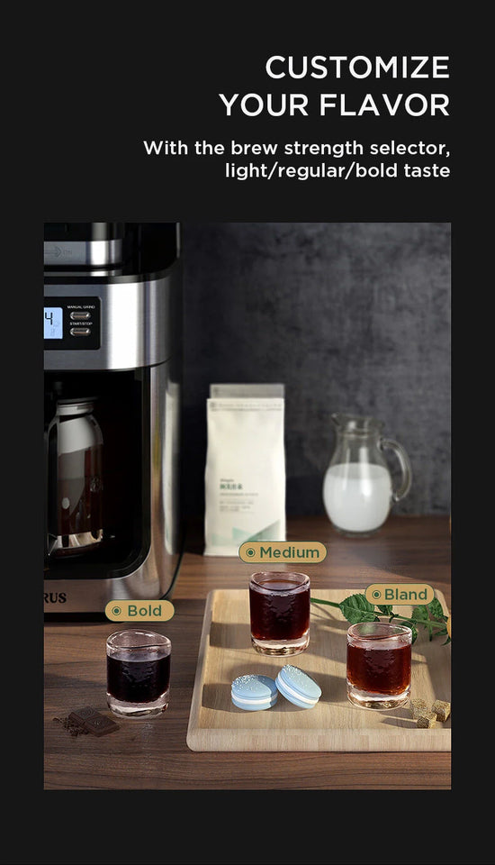 Petrus Automactic Coffee Machine Drip Coffee Maker Stainless Steel 10-cup With Built-In Grinder and Brew Strength Control