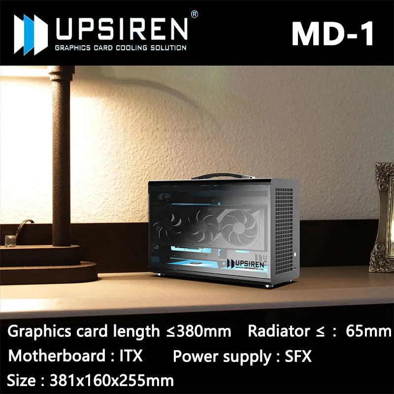 UPSIREN MD-1 ITX computer case，Support SFX power supply/ITX motherboard/graphics card（L） ≤380mm/Side-transparent portable case