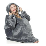 Wearable Blanket Hoodie for Adults Oversized Fleece Hooded Blanket with Sleeves and Pockets Giant Warm Coat for Women