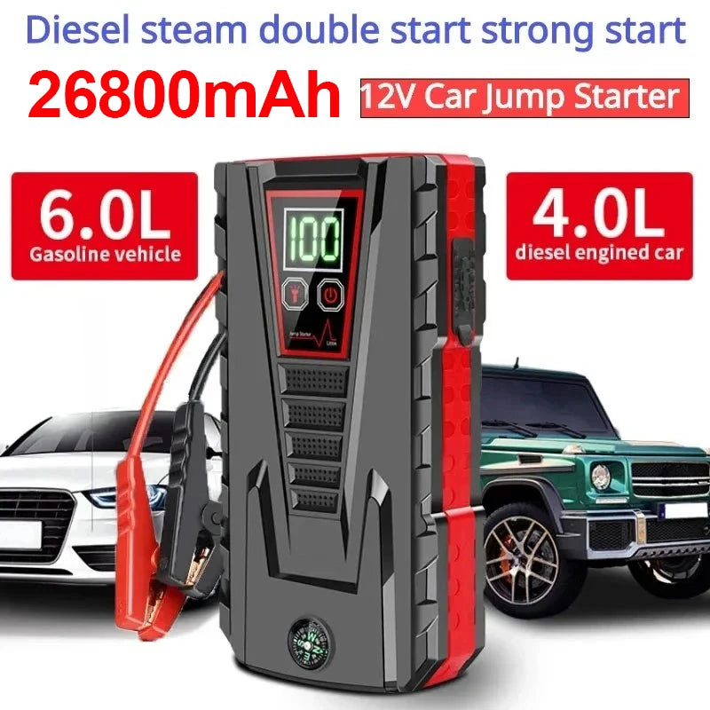 26800mAh Portable Car Jump start Peak 2500A Power Bank charging 12V Auto start Equipment Oil Diesel Car Emergency Battery
