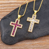 AIBEF New Arrivals Cross Crystal Pendant Necklace Copper Cubic Zircon Choker 6 Colors Choice Religion Jewelry Accessory Gift