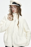 ELFSACK 2024 Winter New Arrivals Stand collar loose red knitting cardigan for women with zipper pockets threaded closure