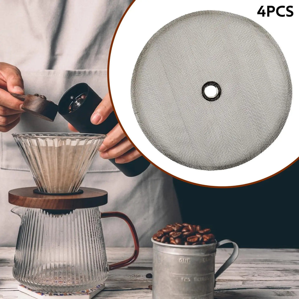 4Pcs Stainless Steel French Press Filter Mesh Filter Replacement for 350 1000 1500ML Espresso Machine Coffee Pot Mesh Filter