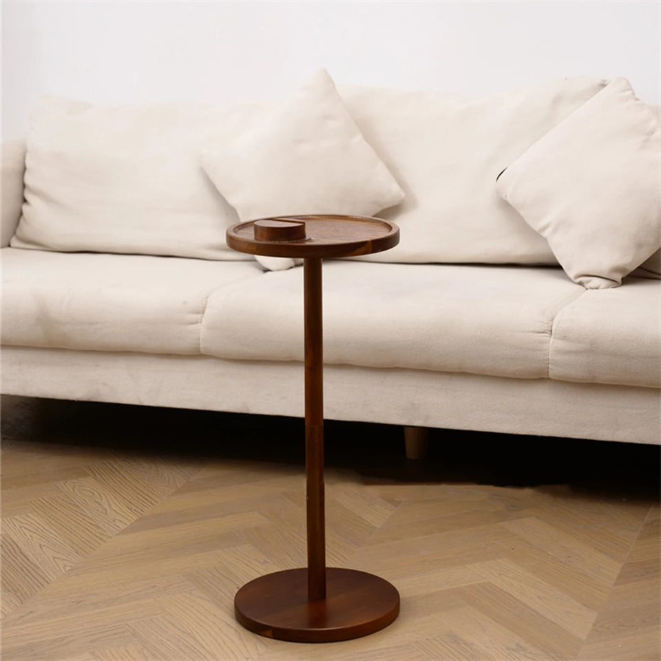 Wooden Round Sofa Side Table With Mobile Phone Holder Floor-Standing Small Table Small Side Table Corner Table Solid Wood Storag