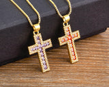 AIBEF New Arrivals Cross Crystal Pendant Necklace Copper Cubic Zircon Choker 6 Colors Choice Religion Jewelry Accessory Gift