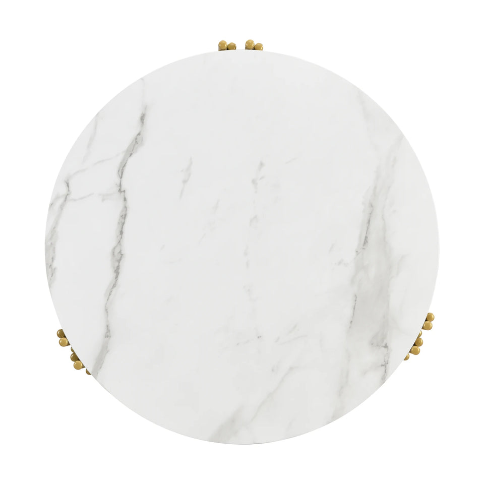 Comanlai Modular Coffee Table Set, Marble Look Round Tables, Modern Side Table, with Gold Metal Frame, for Living Room, Bedroom