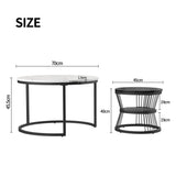 Superaly Marble-Effect Coffee Table Set of 2, Round Sofa Table with Metal Frame, Dining Table, Side Table for Living Room