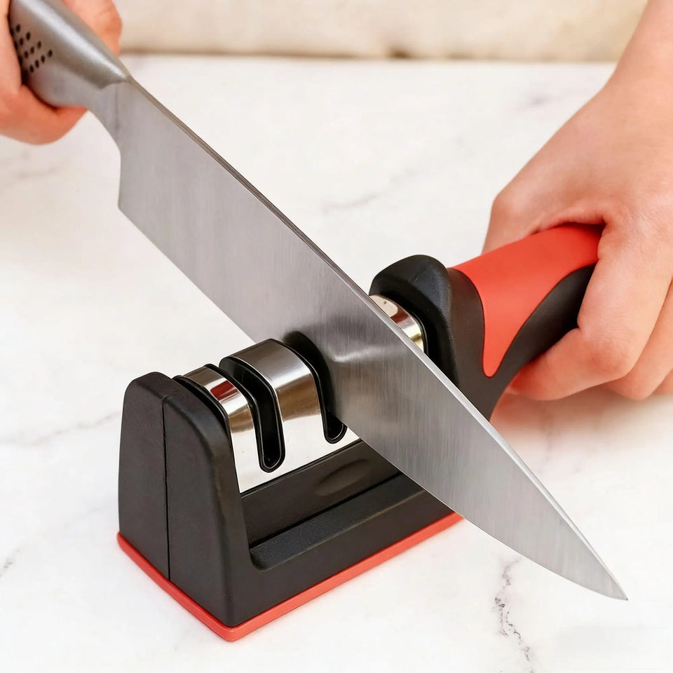 Kitchen 3 Stage Portable Knife Sharpening Tool, Anti-Slip Base,Easy To Repair,Restore and Polish Blades