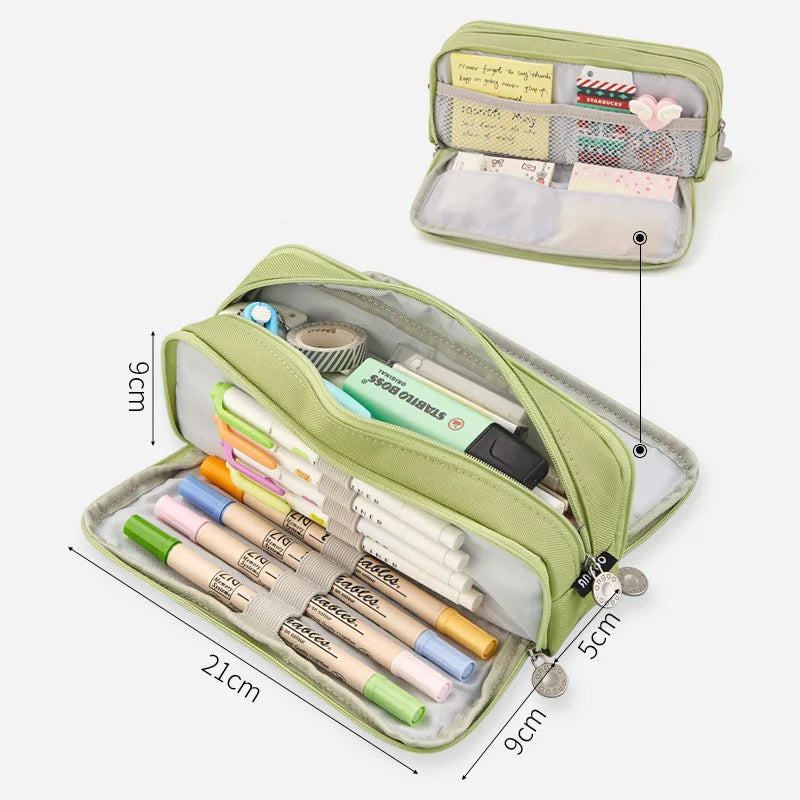 Large Pencil Case Big Capacity Storage Bag, Double-Side Open, Student Stationery, Desk Organizer for School Use