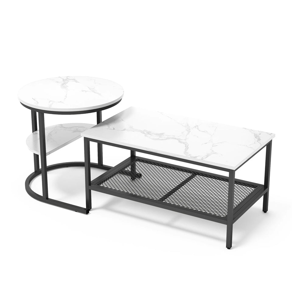 Urban Luxe coffee table with Adjustable Feet, Metal Surface Marble Slab side table living room Table Black