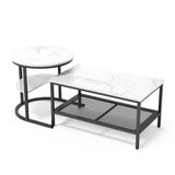 Urban Luxe coffee table with Adjustable Feet, Metal Surface Marble Slab side table living room Table Black