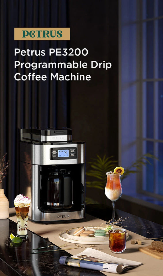 Petrus Automactic Coffee Machine Drip Coffee Maker Stainless Steel 10-cup With Built-In Grinder and Brew Strength Control