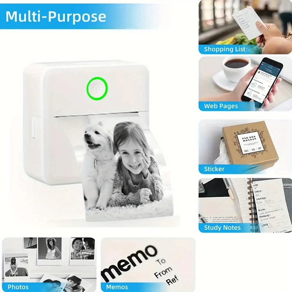 Mini Portable Wireless Thermal Printer, Inkless Printing, Compatible with iOS/Android, for Photos, Labels Notes, Study Essential