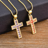 AIBEF New Arrivals Cross Crystal Pendant Necklace Copper Cubic Zircon Choker 6 Colors Choice Religion Jewelry Accessory Gift