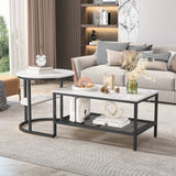 Urban Luxe coffee table with Adjustable Feet, Metal Surface Marble Slab side table living room Table Black