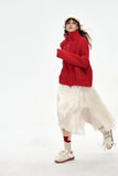 ELFSACK 2024 Winter New Arrivals Stand collar loose red knitting cardigan for women with zipper pockets threaded closure