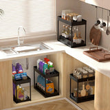 2 Pack Under Sink Organizer, 2 Tier Bathroom Cabinet Organizer with Sliding Basket, Multi-Purpose Under Sink Organizers and Stor