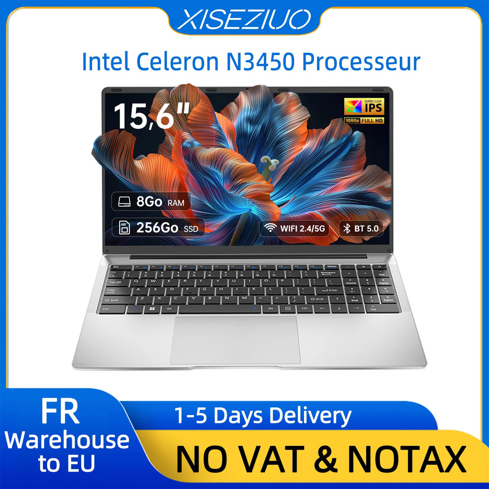 Laptop 15.6 INCH 8 Go RAM Go SSD Celero N N3450 CPU PC Portable student FHD IPS with Wi-FI 5 Bluetooth