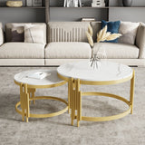 Comanlai Modular Coffee Table Set, Marble Look Round Tables, Modern Side Table, with Gold Metal Frame, for Living Room, Bedroom