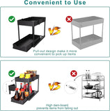 2 Pack Under Sink Organizer, 2 Tier Bathroom Cabinet Organizer with Sliding Basket, Multi-Purpose Under Sink Organizers and Stor