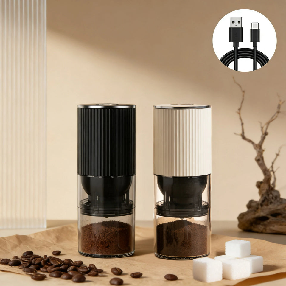 Electric coffee grinder, rechargeable coffee bean grinder with adjustable coarseness, perfect for beverage and kitchen use.