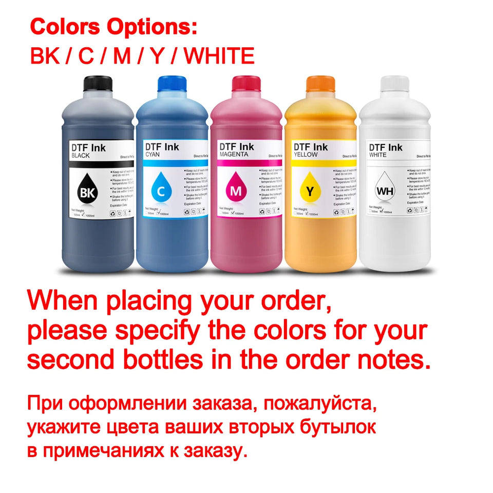(Buy 1 Free 1) 1000ML DTF Ink PET Film Transfer Ink For Epson L800 L1800 XP-15000 XP600 TX800 P600 P800 DX5 DX7 i3200 i1600 4720