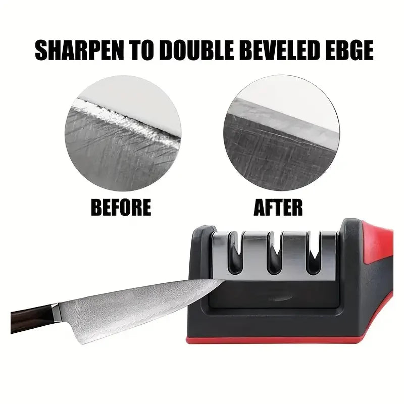 Kitchen 3 Stage Portable Knife Sharpening Tool, Anti-Slip Base,Easy To Repair,Restore and Polish Blades