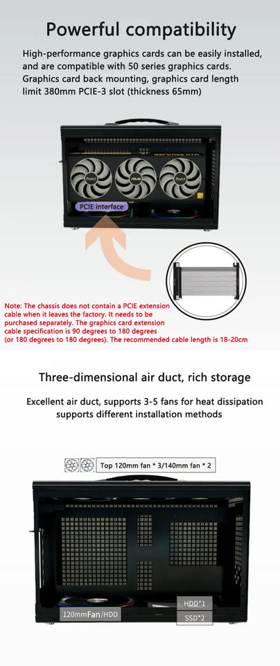 UPSIREN MD-1 ITX computer case，Support SFX power supply/ITX motherboard/graphics card（L） ≤380mm/Side-transparent portable case