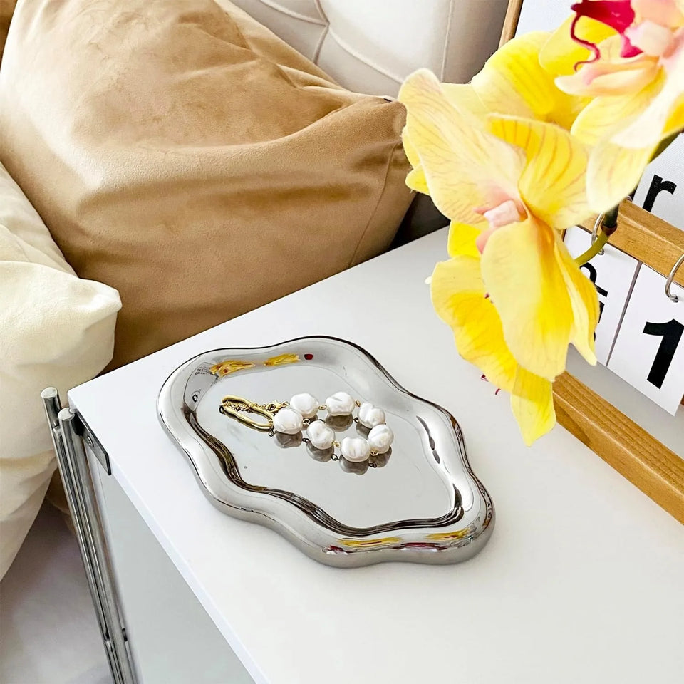 Jewelry Tray with Cloud Design Decorative Dish for Rings Keys Perfume Organizer for Dresser Nightstand Entryway Table