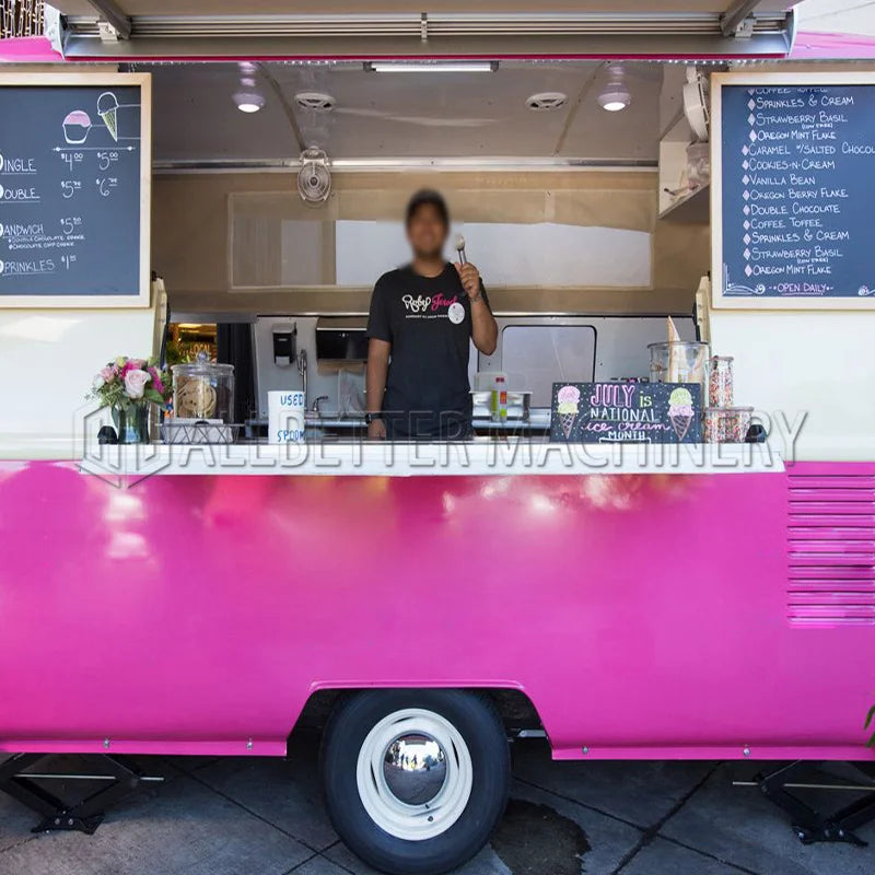 Allbetter New Design Pink Food Truck Candy Juice Vending Kiosk Ice Cream Food Trailer Cute Commercial Food Truck for Sale