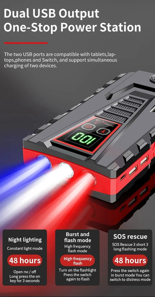 26800mAh Portable Car Jump start Peak 2500A Power Bank charging 12V Auto start Equipment Oil Diesel Car Emergency Battery