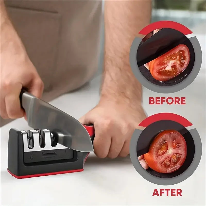 Kitchen 3 Stage Portable Knife Sharpening Tool, Anti-Slip Base,Easy To Repair,Restore and Polish Blades
