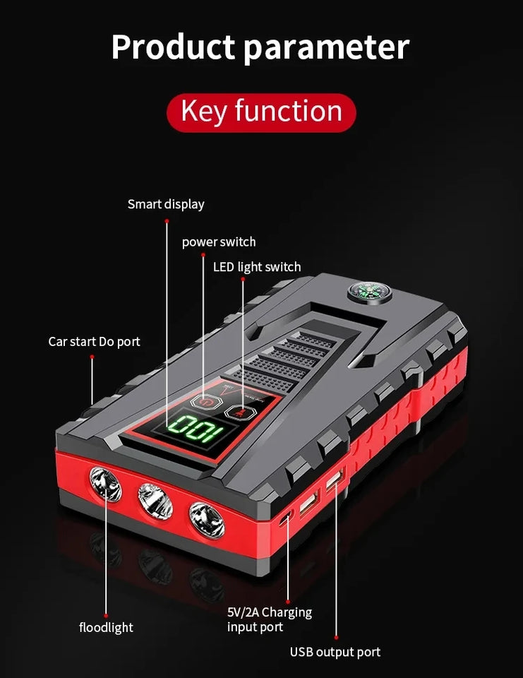 26800mAh Portable Car Jump start Peak 2500A Power Bank charging 12V Auto start Equipment Oil Diesel Car Emergency Battery