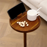 Wooden Round Sofa Side Table With Mobile Phone Holder Floor-Standing Small Table Small Side Table Corner Table Solid Wood Storag