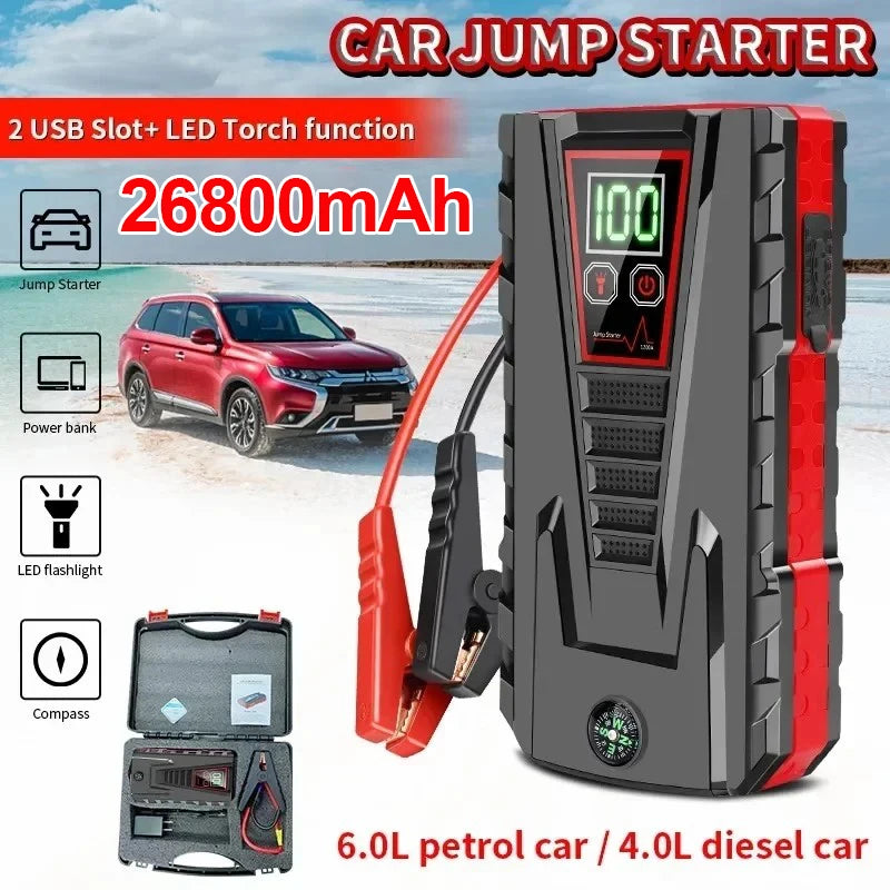 26800mAh Portable Car Jump start Peak 2500A Power Bank charging 12V Auto start Equipment Oil Diesel Car Emergency Battery
