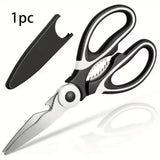 1 Black Multifunctional Kitchen Scissors with An Ergonomic Handle, Suitable for Cooking, Baking, and Meal Preparation