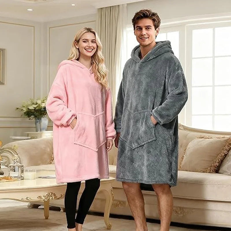 Wearable Blanket Hoodie for Adults Oversized Fleece Hooded Blanket with Sleeves and Pockets Giant Warm Coat for Women
