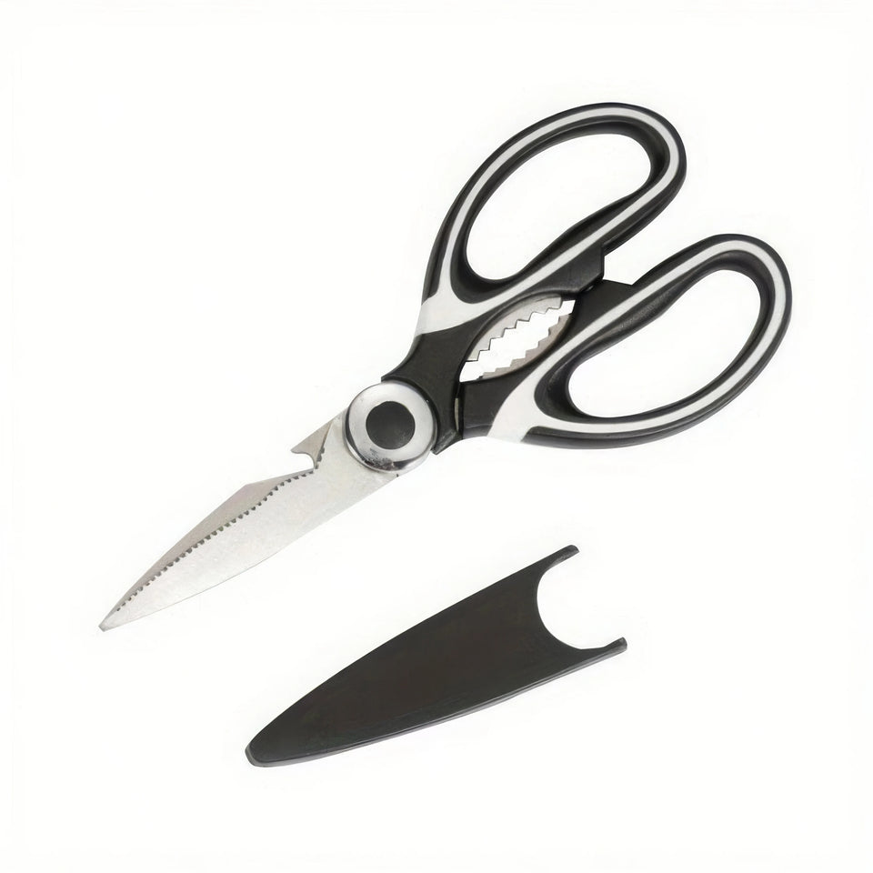 1 Black Multifunctional Kitchen Scissors with An Ergonomic Handle, Suitable for Cooking, Baking, and Meal Preparation