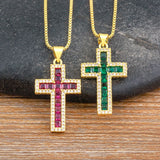 AIBEF New Arrivals Cross Crystal Pendant Necklace Copper Cubic Zircon Choker 6 Colors Choice Religion Jewelry Accessory Gift