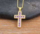 AIBEF New Arrivals Cross Crystal Pendant Necklace Copper Cubic Zircon Choker 6 Colors Choice Religion Jewelry Accessory Gift