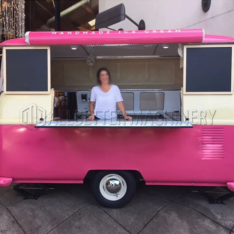 Allbetter New Design Pink Food Truck Candy Juice Vending Kiosk Ice Cream Food Trailer Cute Commercial Food Truck for Sale