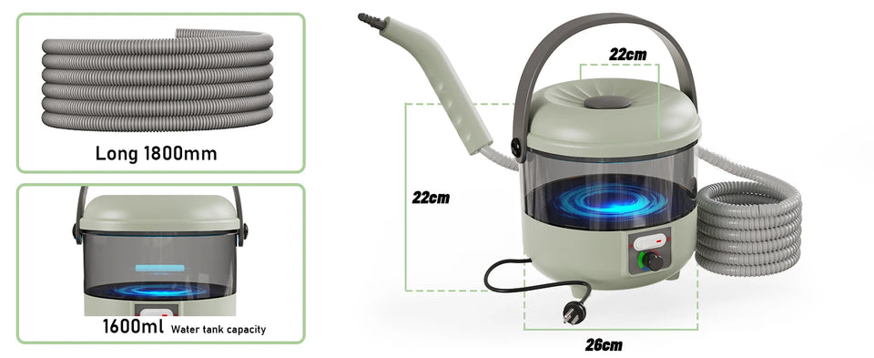 2500W Powerful Handheld Steam Cleaner with 6 Brush Heads - 45 Mins Runtime, 110V Multiuse Steamer for Deep Cleaning Upholstery,