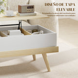 Homcom Liftable Coffee Table with 3 Hidden Storage Compartments and Wooden Legs 100X79X54 cm Natural and White