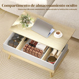 Homcom Liftable Coffee Table with 3 Hidden Storage Compartments and Wooden Legs 100X79X54 cm Natural and White