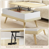Homcom Liftable Coffee Table with 3 Hidden Storage Compartments and Wooden Legs 100X79X54 cm Natural and White
